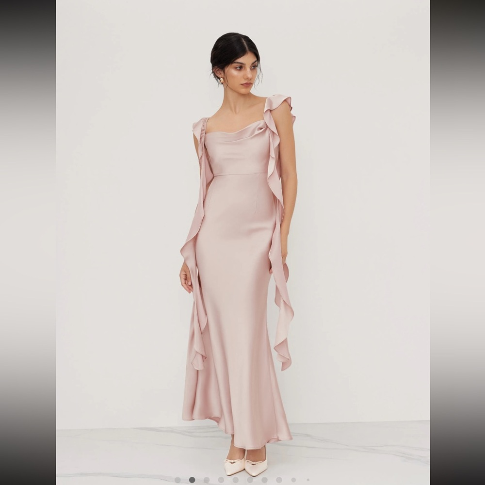 Satin cowl neck wedding guest maxi dress
